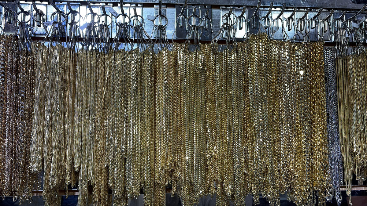 Wall of 14K gold chains, REL International NYC