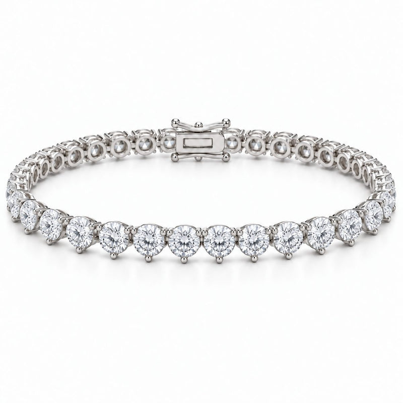 5mm 3-prong tennis bracelet in 925 sterling silver, rhodium plated, set with cubic zirconia stones