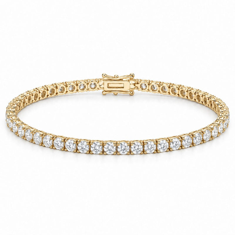 3mm tennis bracelet in 925 sterling silver, gold plated, set with cubic zirconia stones