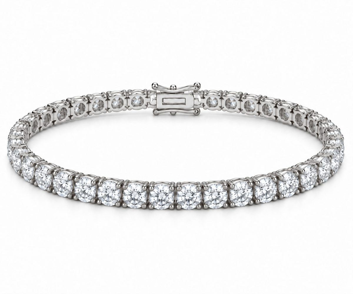 5mm tennis bracelet in 925 sterling silver, rhodium plated, set with cubic zirconia stones