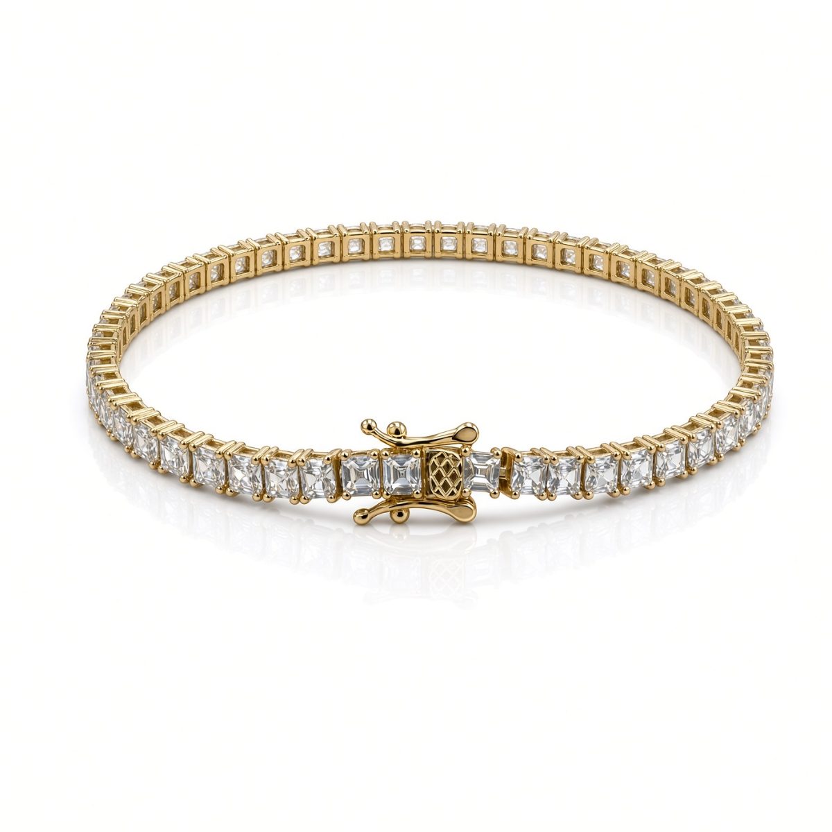 4mm princess-cut tennis bracelet in 925 sterling silver, gold plated, set with cubic zirconia stones