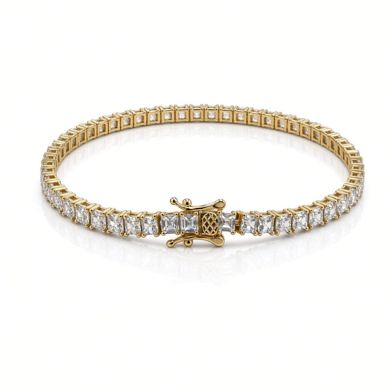 4mm princess-cut tennis bracelet in 925 sterling silver, gold plated, set with cubic zirconia stones