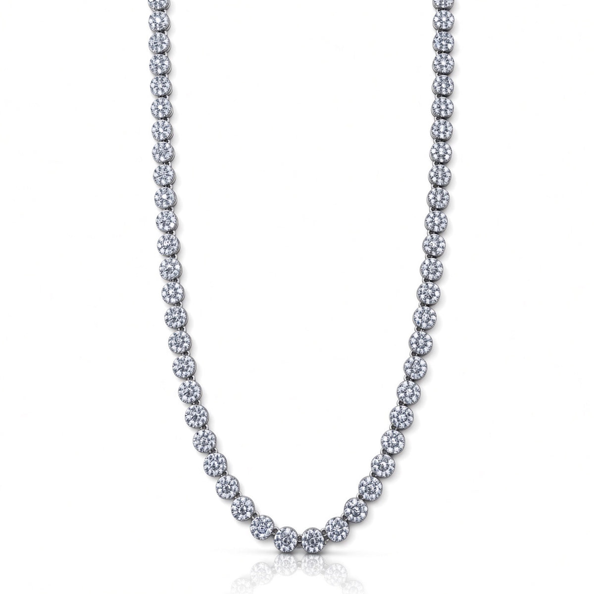 6.5mm flat bezel tennis chain in 925 sterling silver, rhodium plated, set with cubic zirconia stones