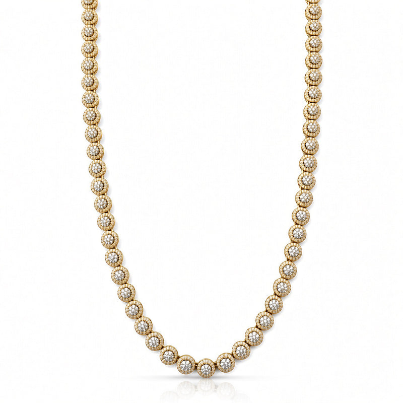 6.5mm pave bezel tennis chain in 925 sterling silver, gold plated, set with cubic zirconia stones