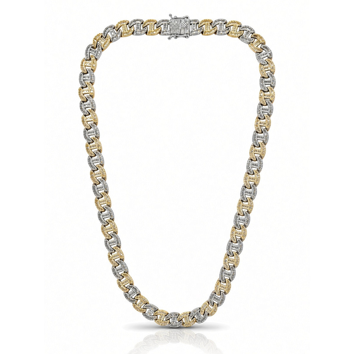 12mm champion cuban chain in 925 sterling silver, two-tone gold, set with cubic zirconia stones