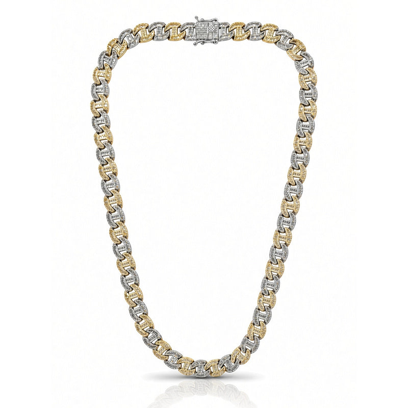 12mm champion cuban chain in 925 sterling silver, two-tone gold, set with cubic zirconia stones