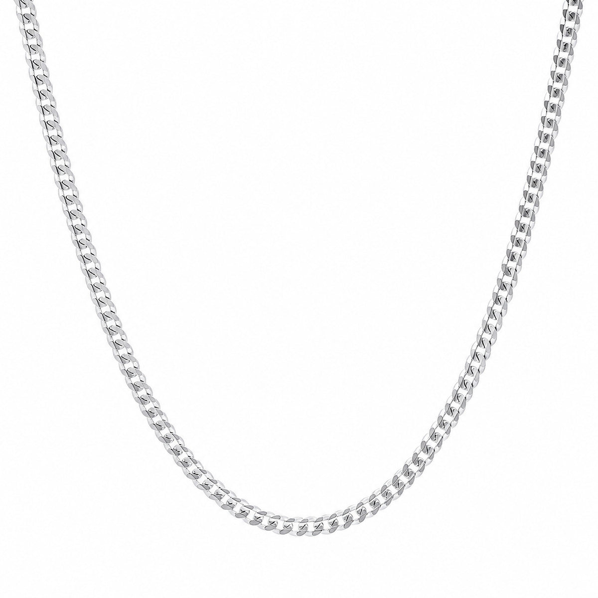 2mm curb chain in 925 sterling silver, rhodium plated, made in Italy