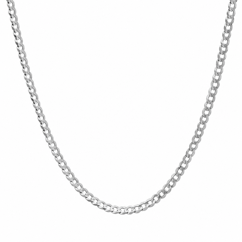 3mm curb chain in 925 sterling silver, rhodium plated, made in Italy