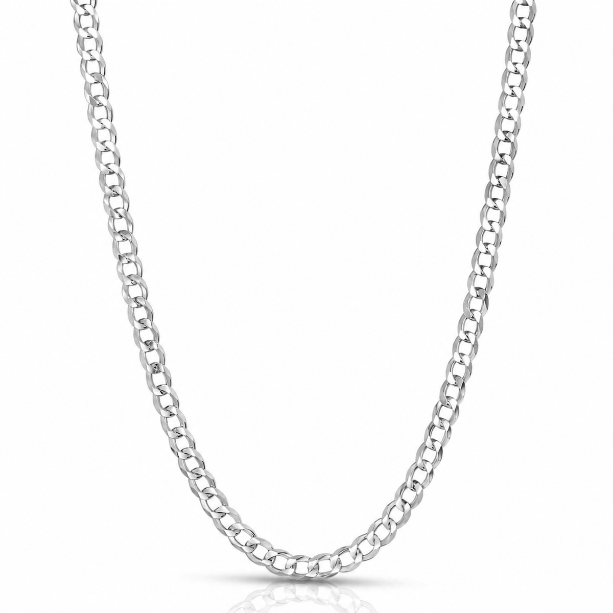 5mm curb chain in 925 sterling silver, rhodium plated, made in Italy