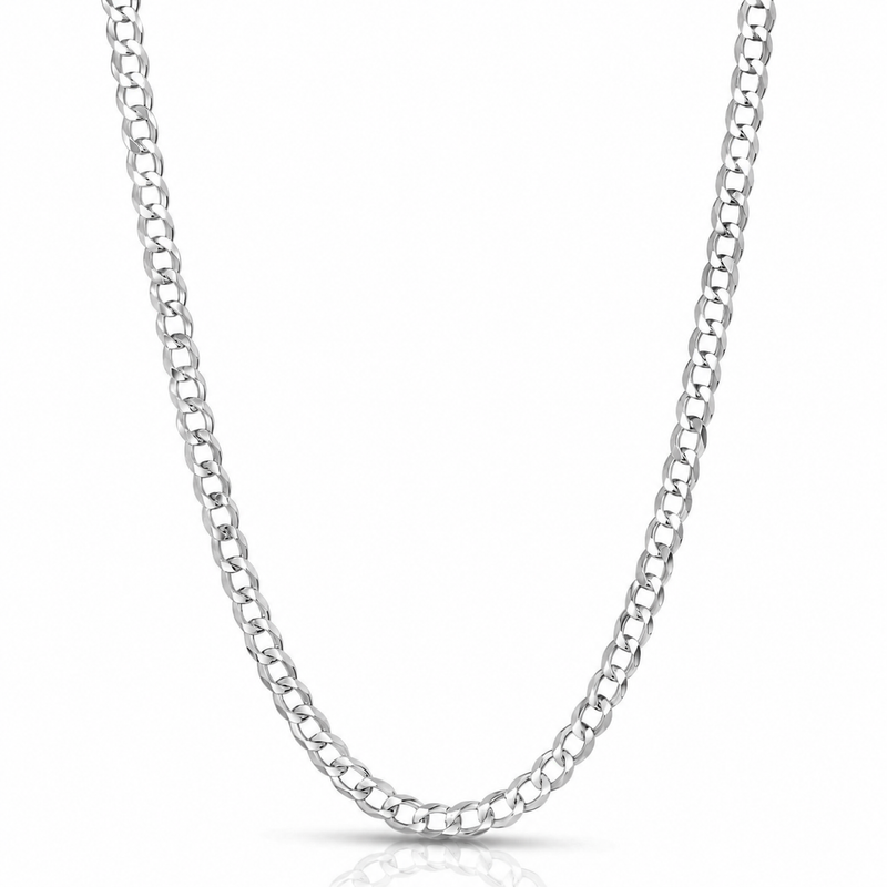 5mm curb chain in 925 sterling silver, rhodium plated, made in Italy