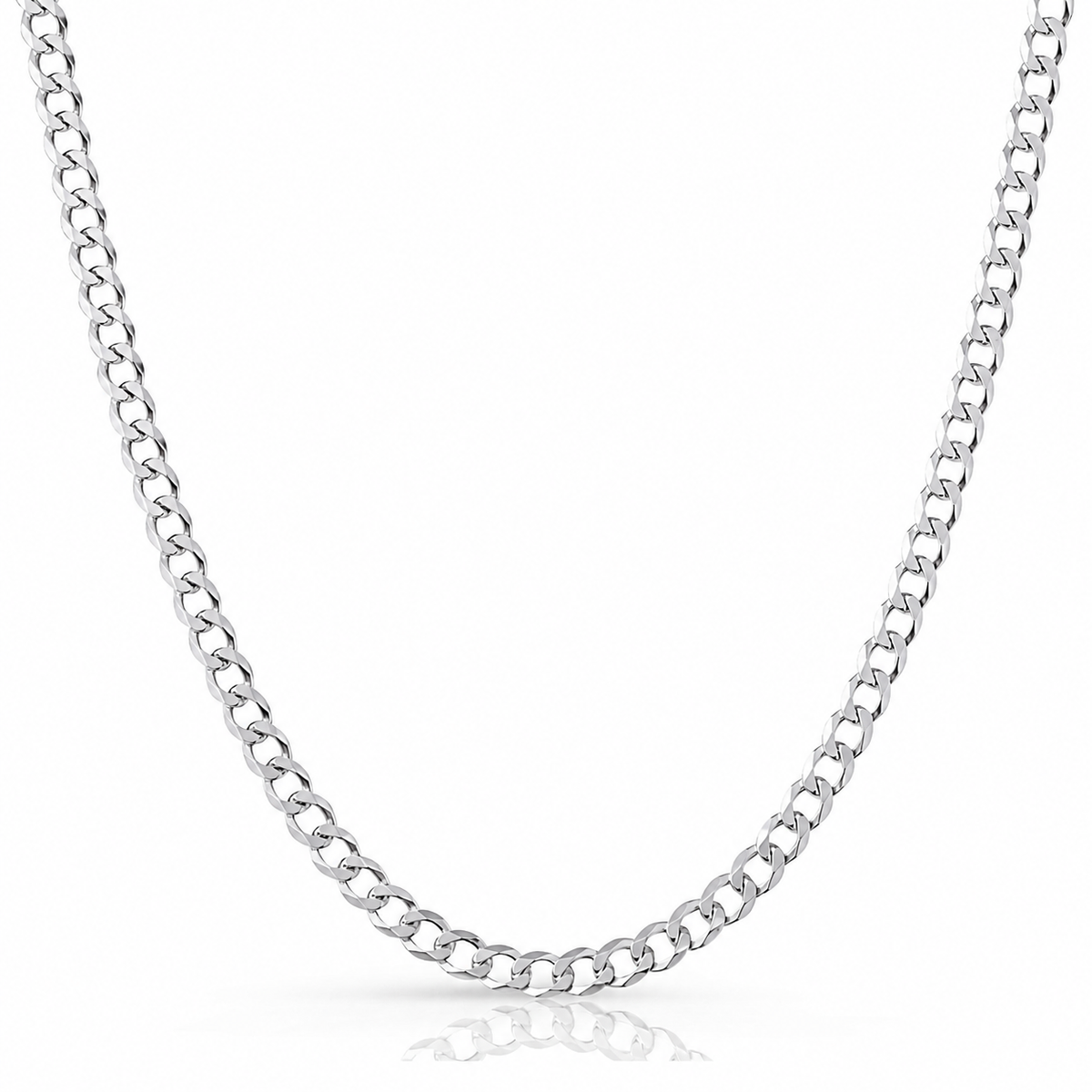 6mm curb chain in 925 sterling silver, rhodium plated, made in Italy