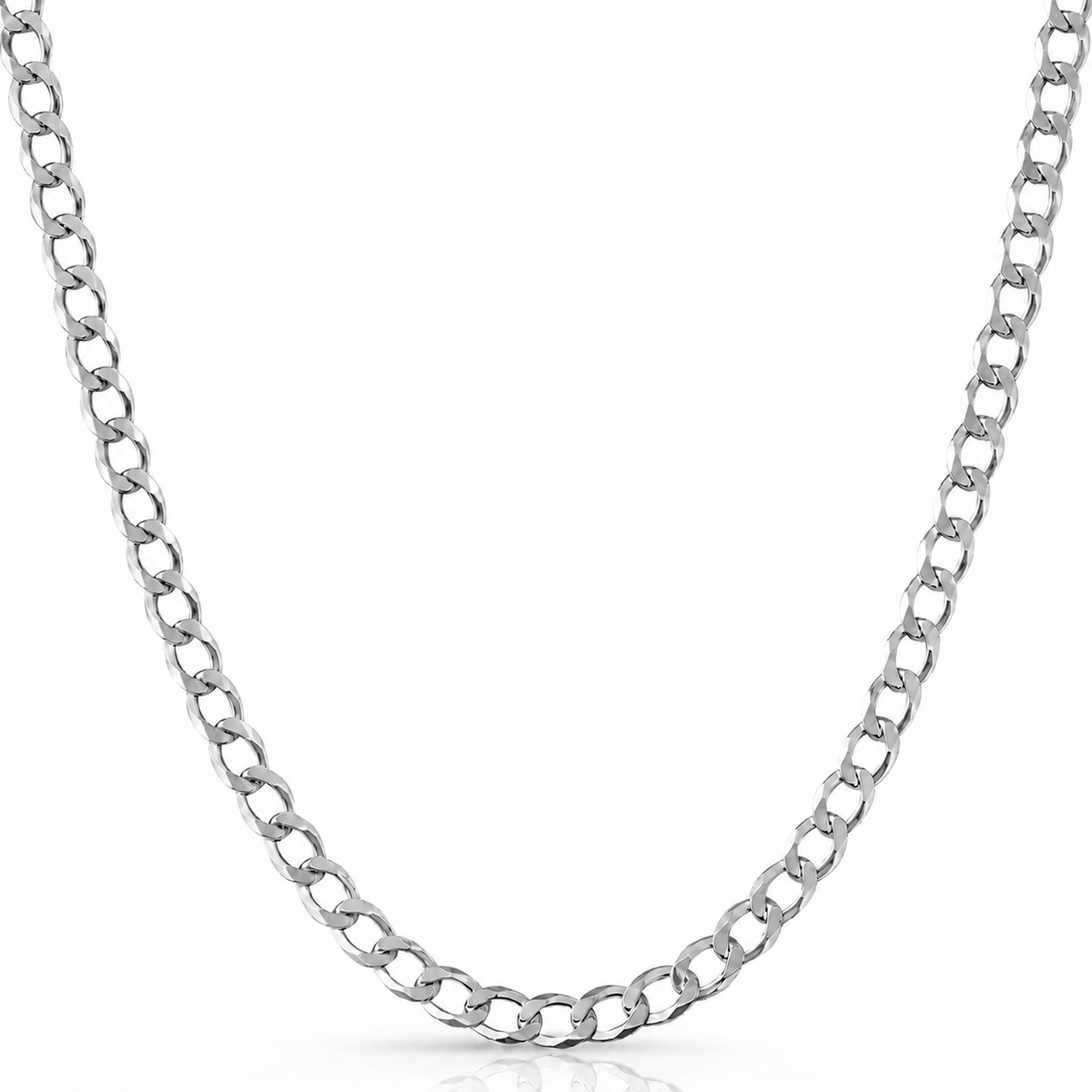 7.5mm curb chain in 925 sterling silver, rhodium plated, made in Italy