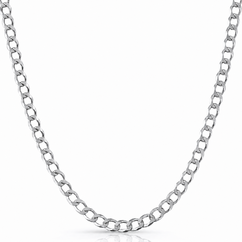 7.5mm curb chain in 925 sterling silver, rhodium plated, made in Italy