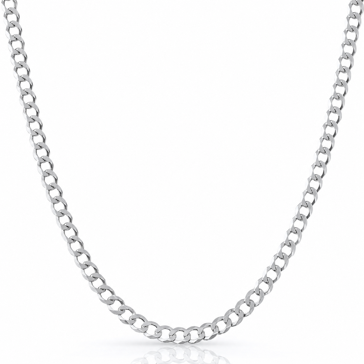 7mm curb chain in 925 sterling silver, rhodium plated, made in Italy