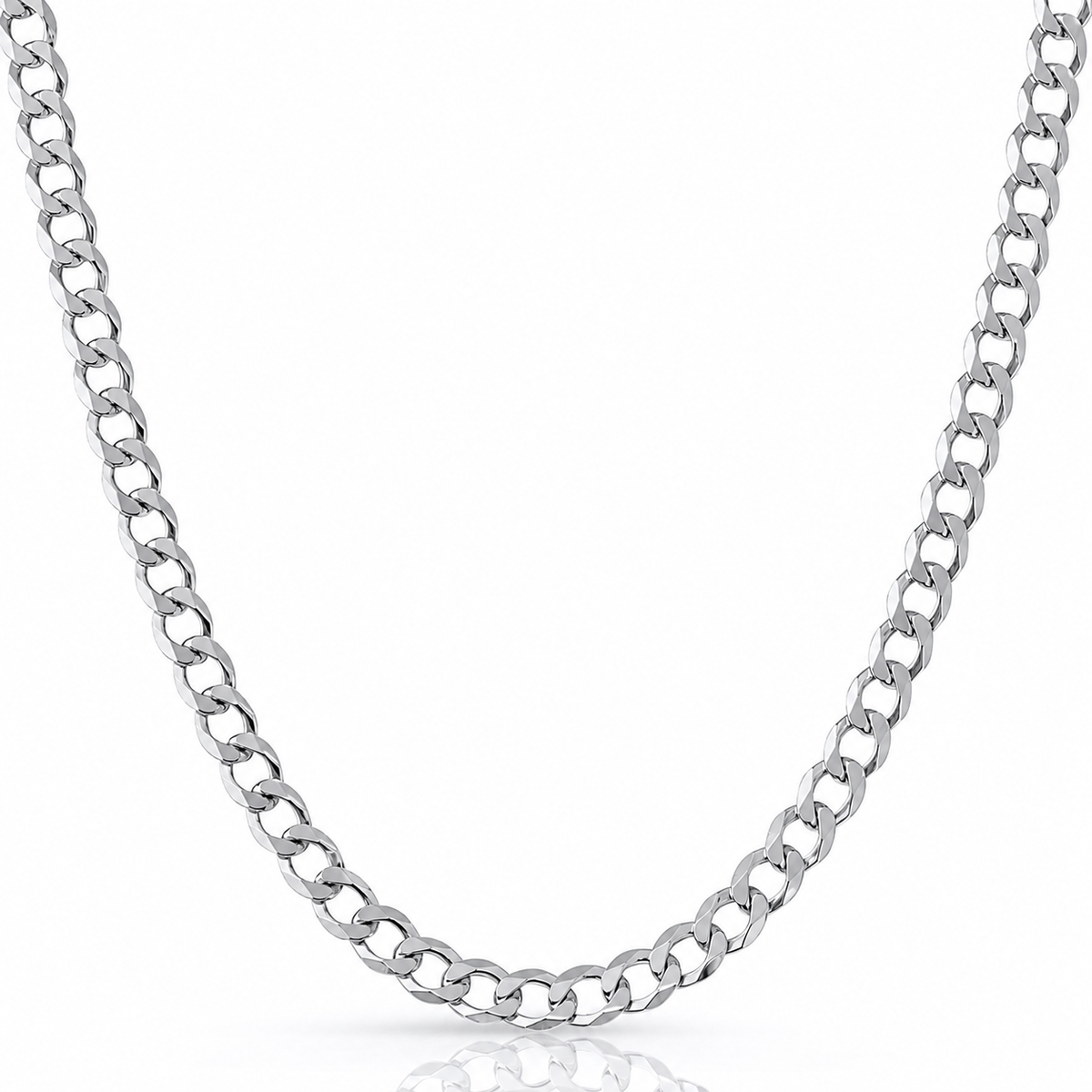 8.5mm curb chain in 925 sterling silver, rhodium plated, made in Italy