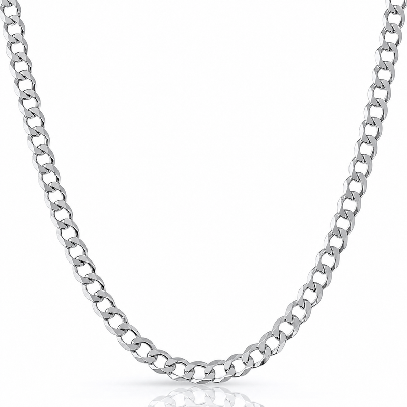 8.5mm curb chain in 925 sterling silver, rhodium plated, made in Italy