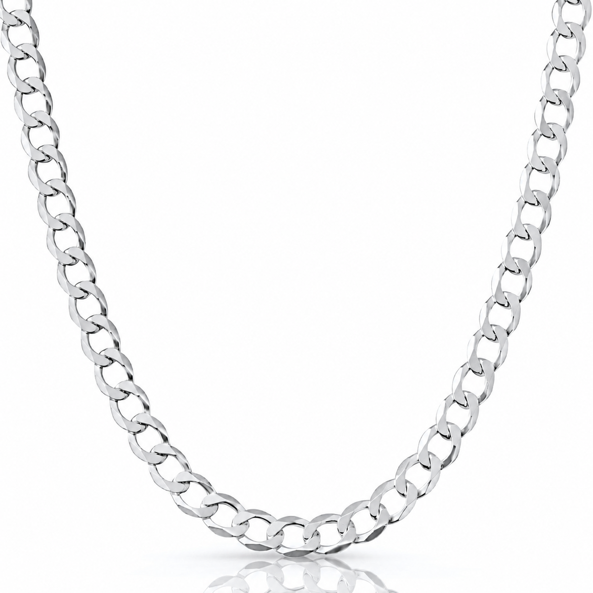 10.5mm curb chain in 925 sterling silver, rhodium plated, made in Italy