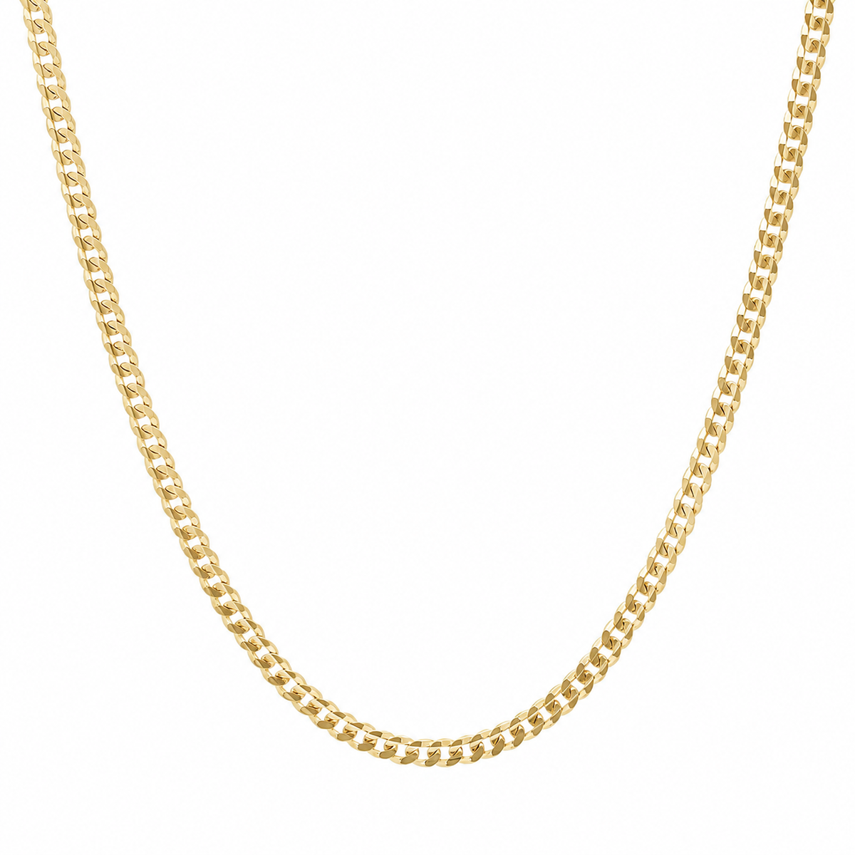 2mm curb chain in 925 sterling silver, gold plated, made in Italy