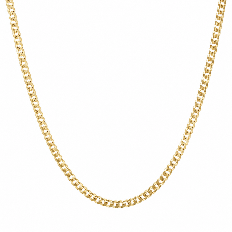 2mm curb chain in 925 sterling silver, gold plated, made in Italy