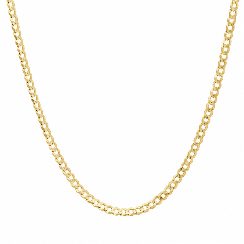 3mm curb chain in 925 sterling silver, gold plated, made in Italy