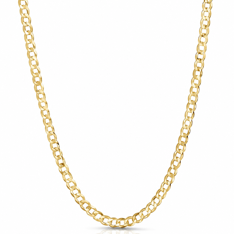 4mm curb chain in 925 sterling silver, gold plated, made in Italy