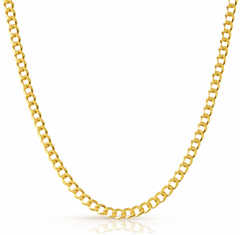 6mm curb chain in 925 sterling silver, gold plated, made in Italy