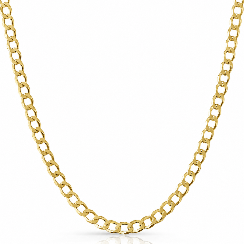 7.5mm curb chain in 925 sterling silver, gold plated, made in Italy