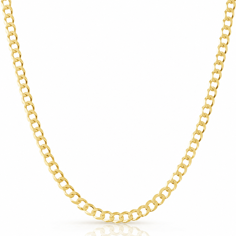 7mm curb chain in 925 sterling silver, gold plated, made in Italy