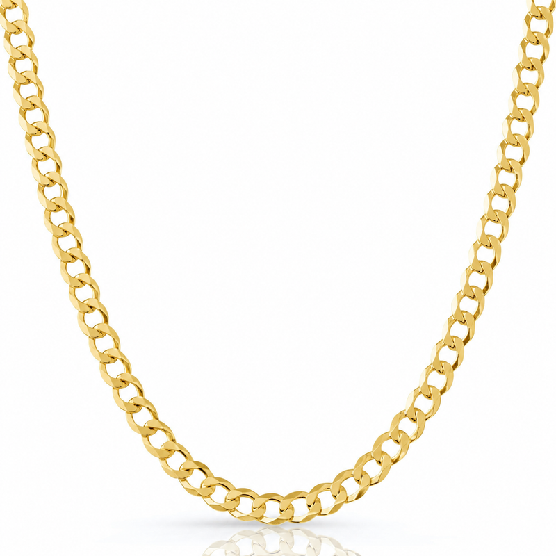 8.5mm curb chain in 925 sterling silver, gold plated, made in Italy