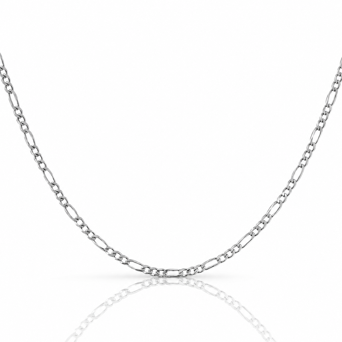2mm Figaro chain in 925 sterling silver, rhodium plated, made in Italy