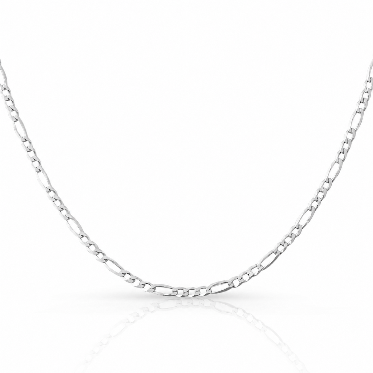 3mm Figaro chain in 925 sterling silver, polished finish, made in Italy