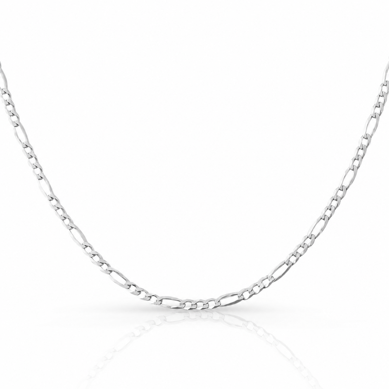 3mm Figaro chain in 925 sterling silver, polished finish, made in Italy