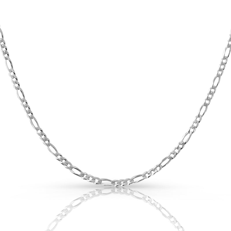 3mm Figaro chain in 925 sterling silver, rhodium plated, made in Italy