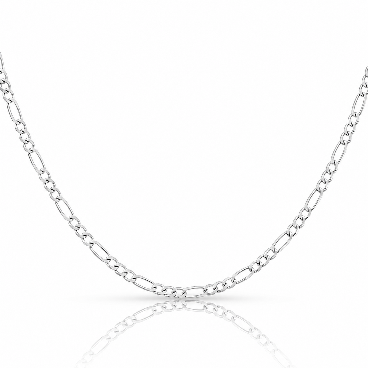 3.5mm Figaro chain in 925 sterling silver, polished finish, made in Italy
