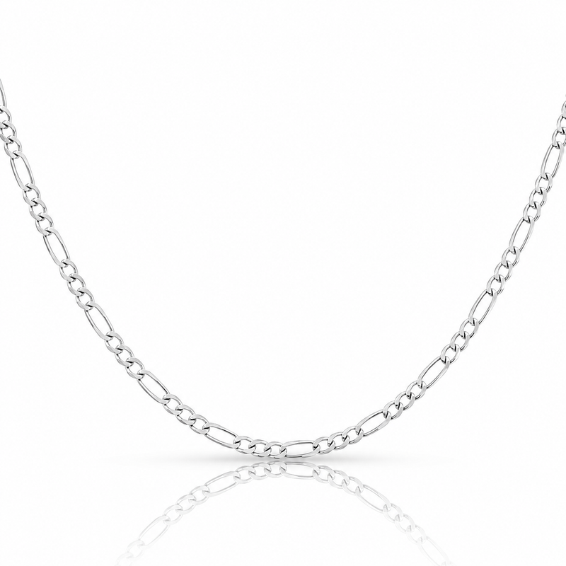 3.5mm Figaro chain in 925 sterling silver, polished finish, made in Italy