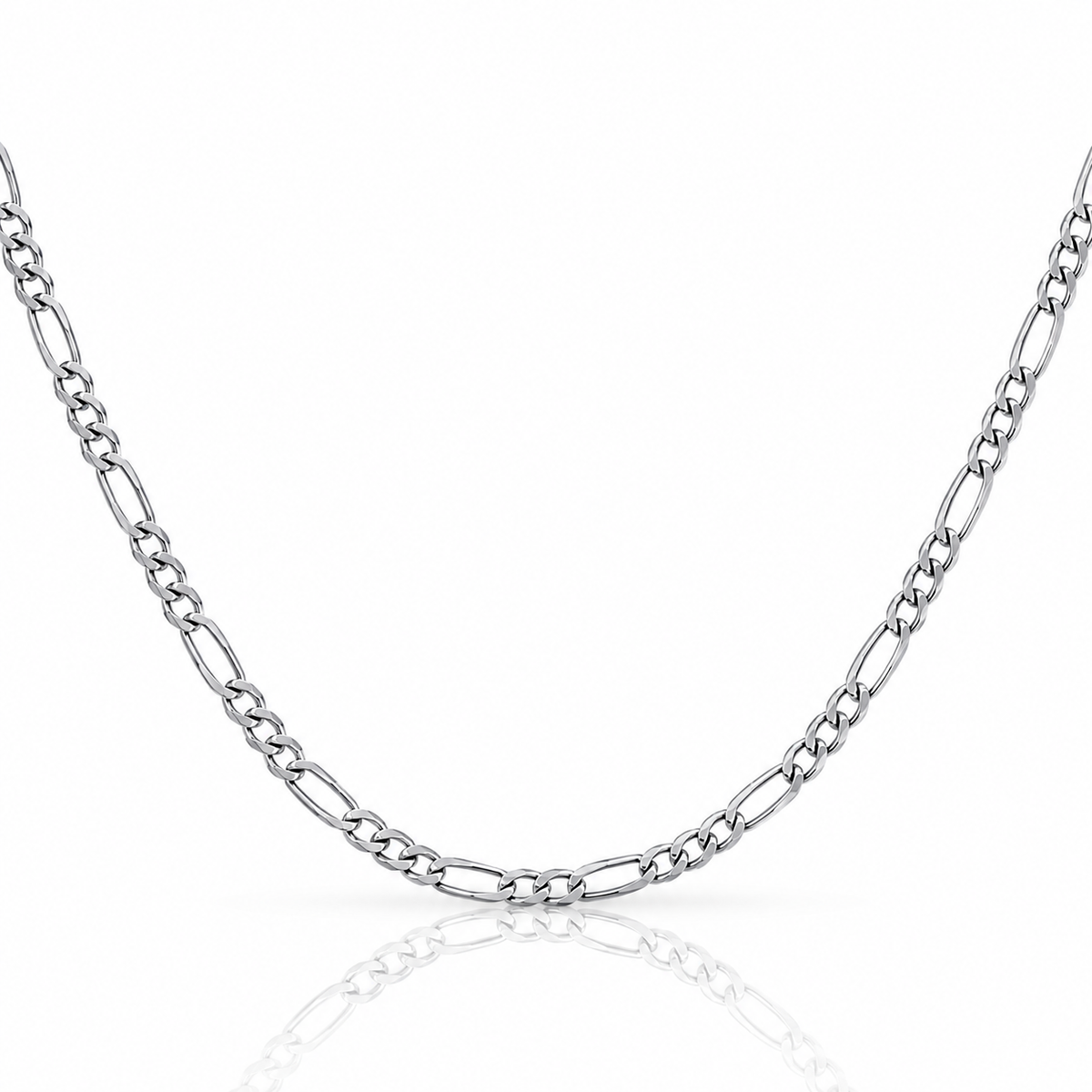 3.5mm Figaro chain in 925 sterling silver, rhodium plated, made in Italy
