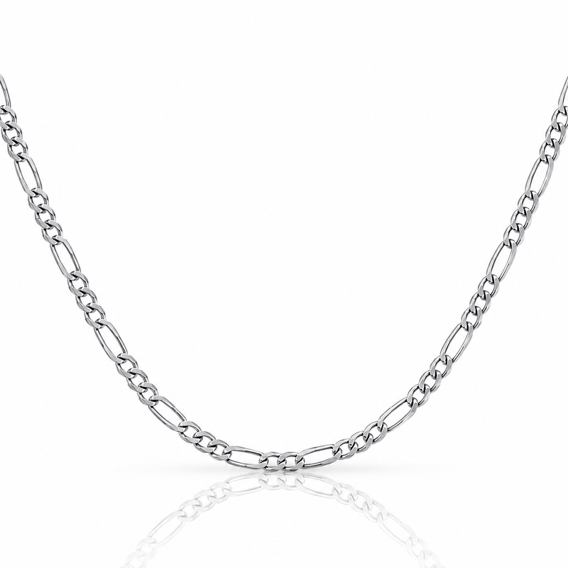 3.5mm Figaro chain in 925 sterling silver, rhodium plated, made in Italy