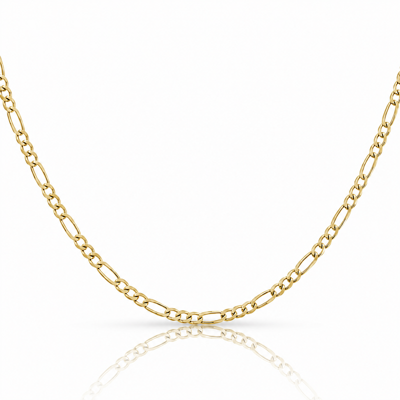 3.5mm Figaro chain in 925 sterling silver, gold plated, made in Italy