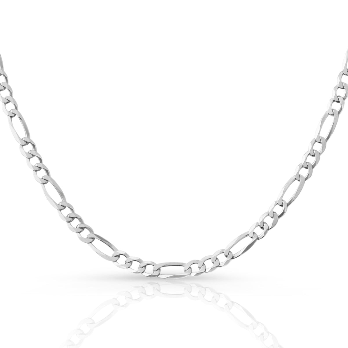 4mm Figaro chain in 925 sterling silver, polished finish, made in Italy