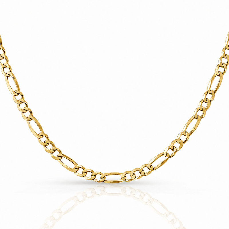4mm Figaro chain in 925 sterling silver, gold plated, made in Italy
