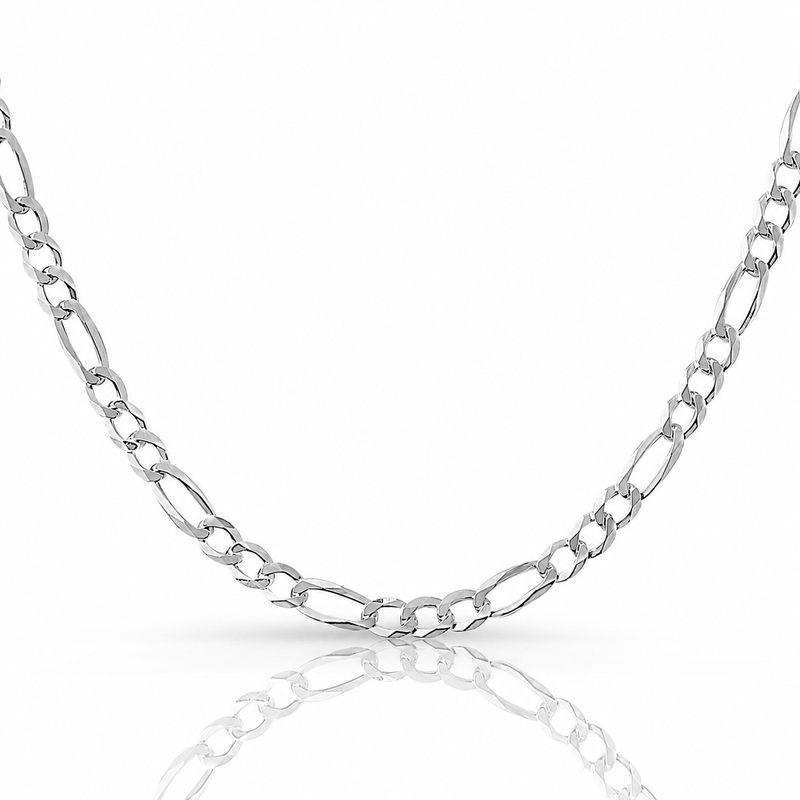 5mm Figaro chain in 925 sterling silver, rhodium plated, made in Italy