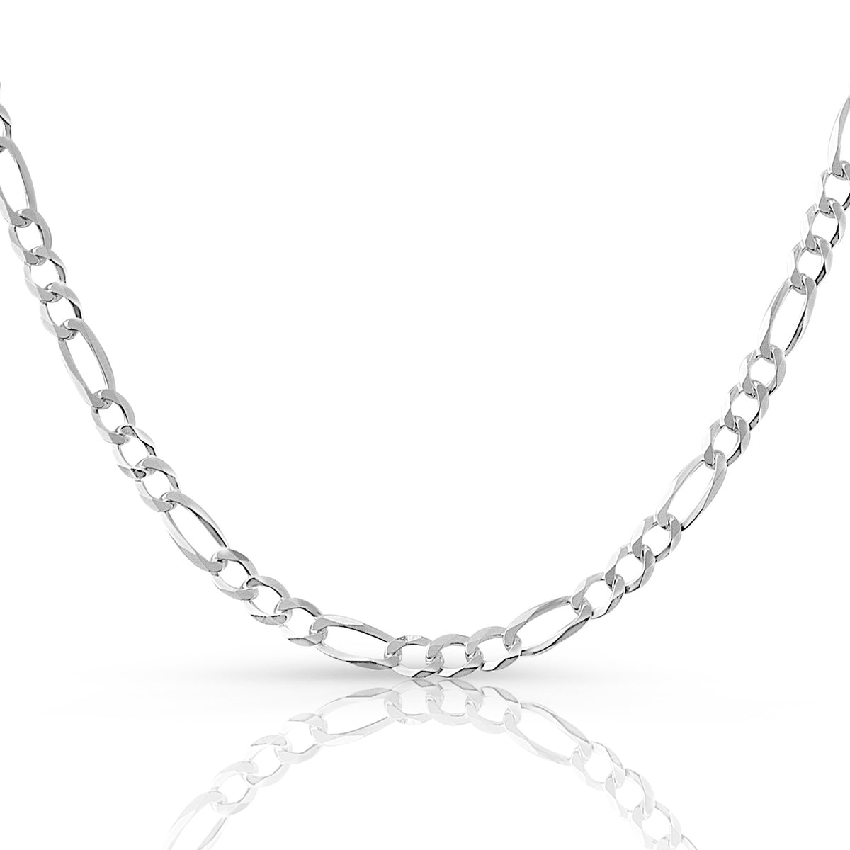 5mm Figaro chain in 925 sterling silver, polished finish, made in Italy