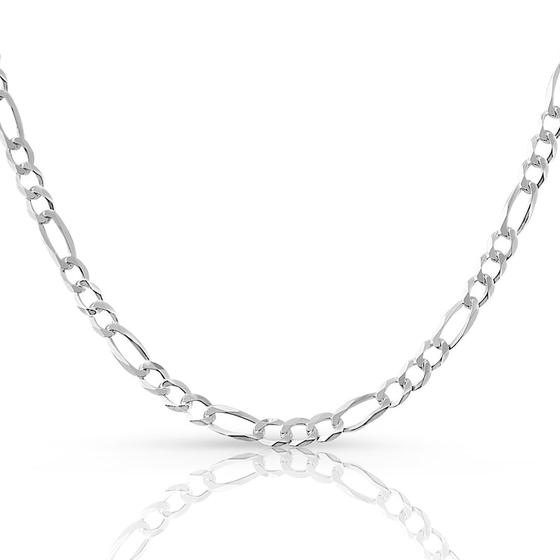 5mm Figaro chain in 925 sterling silver, polished finish, made in Italy
