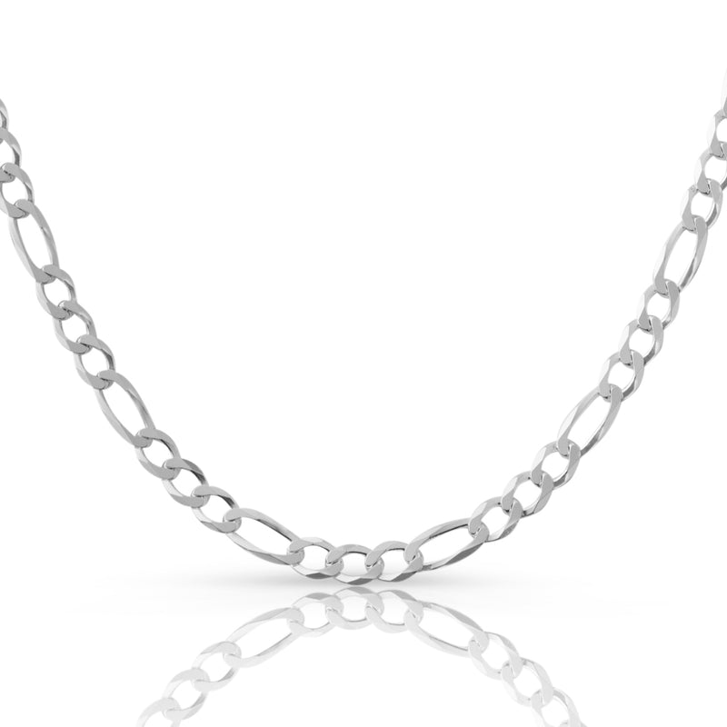6mm Figaro chain in 925 sterling silver, polished finish, made in Italy
