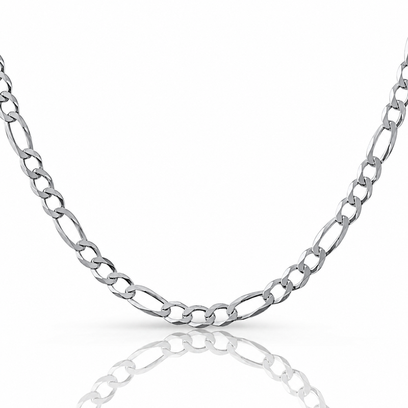 6mm Figaro chain in 925 sterling silver, rhodium plated, made in Italy