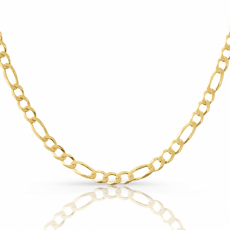 6mm Figaro chain in 925 sterling silver, gold plated, made in Italy