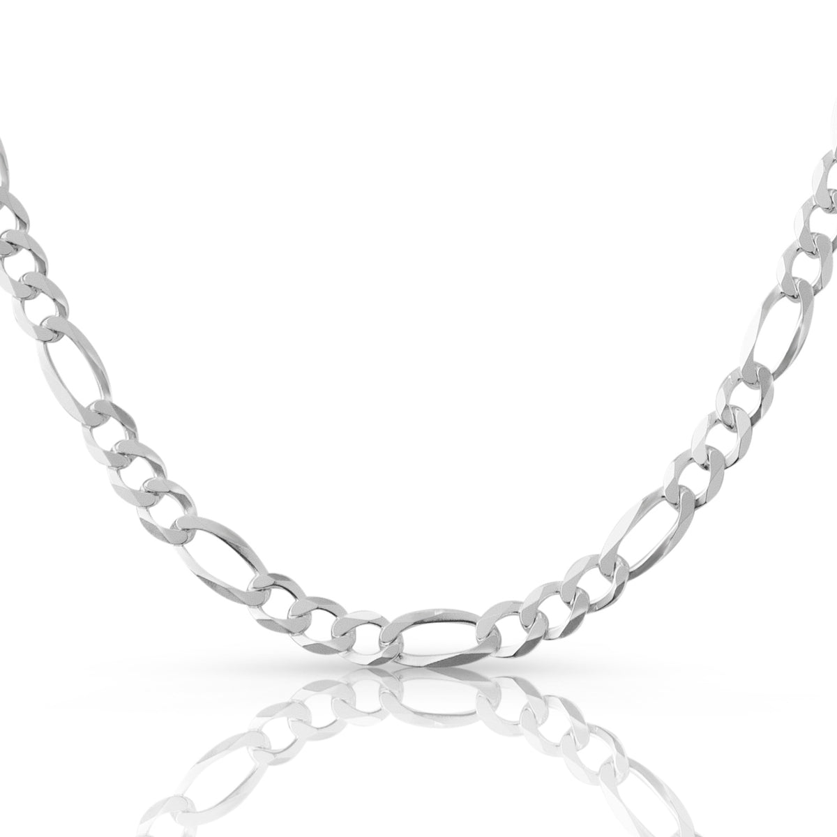 7mm Figaro chain in 925 sterling silver, polished finish, made in Italy