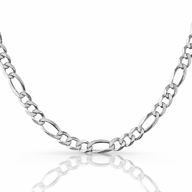 7mm Figaro chain in 925 sterling silver, rhodium plated, made in Italy