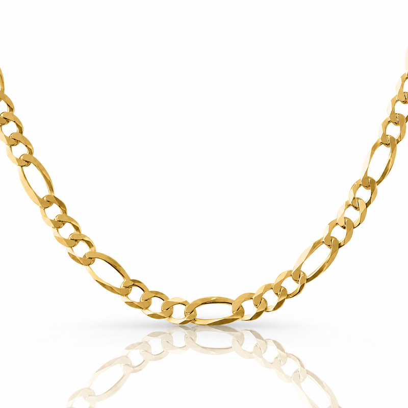 7mm Figaro chain in 925 sterling silver, gold plated, made in Italy