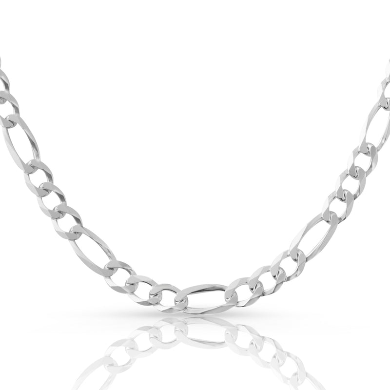 7.5mm Figaro chain in 925 sterling silver, polished finish, made in Italy